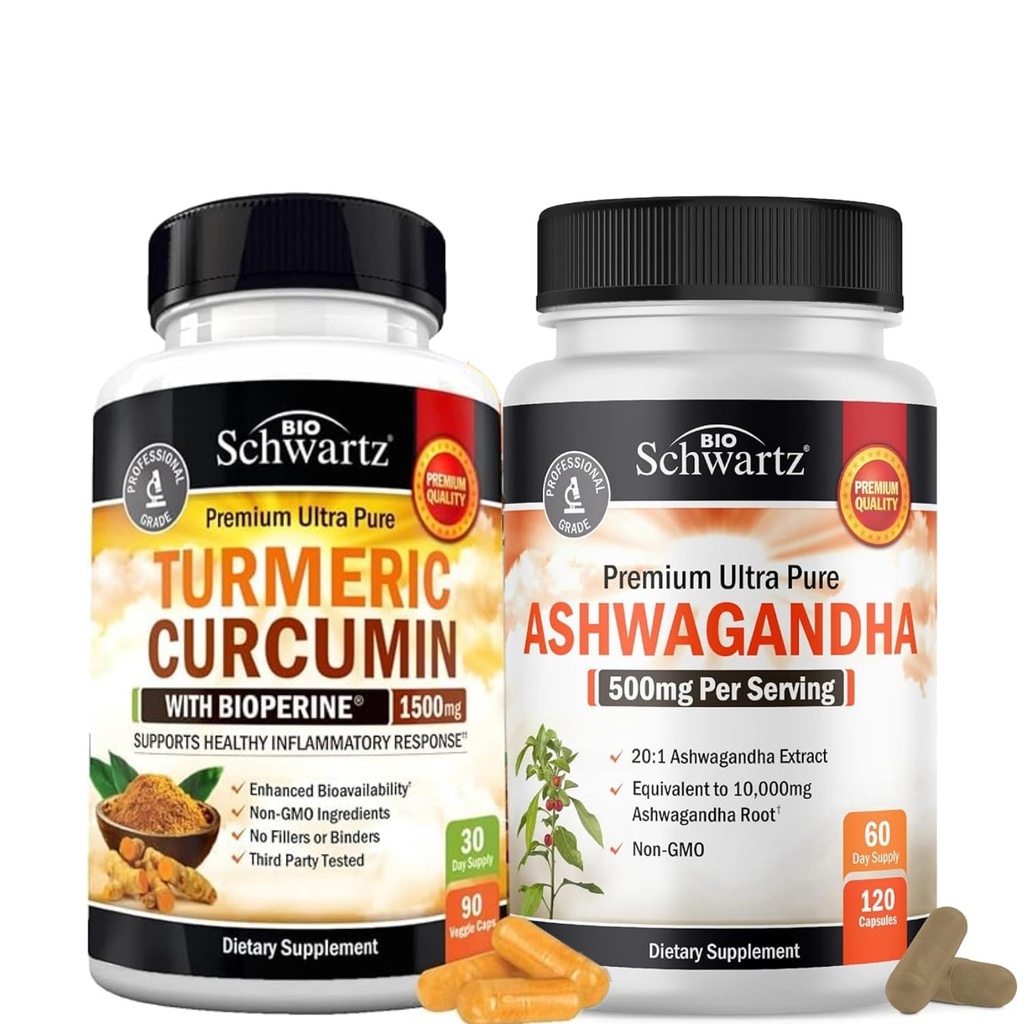 extra Putere capsule Ashwagandha (2 lună de aprovizionare) Plus Curcumina turmerica cu extract de piper negru 1500mg complex (dimensiune proces)