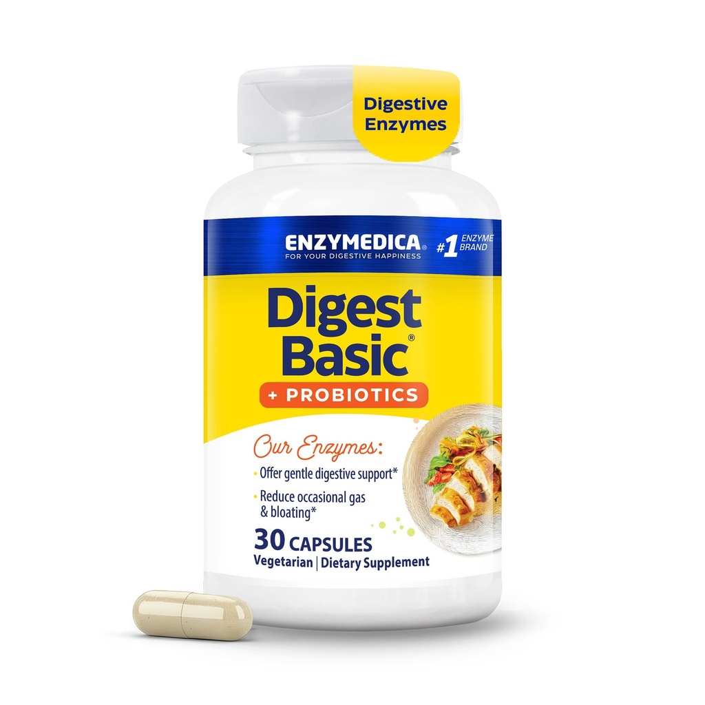 Enzymedica, Digest Basic + Probiotice, Enzime Digestive Gentle cu 400 Milioane de culturi active CFU per capsulă, 30 capsule