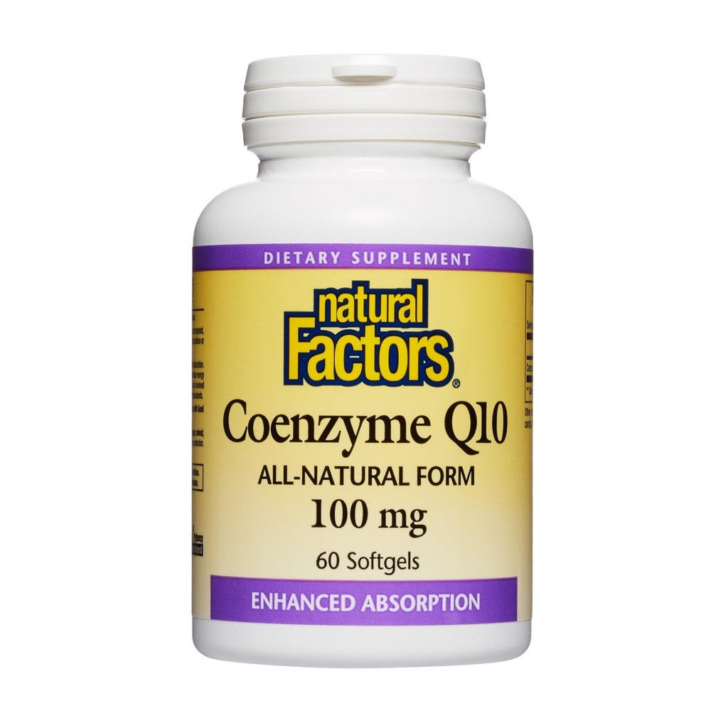 Factori naturali Coenzime Q10 - Suplimentul de suport antioxidant susține producția de energie celulară - o mai bună absorbție ajută funcția cardiacă sănătoasă - 100 mg, 60 Softgels (60 Servings)