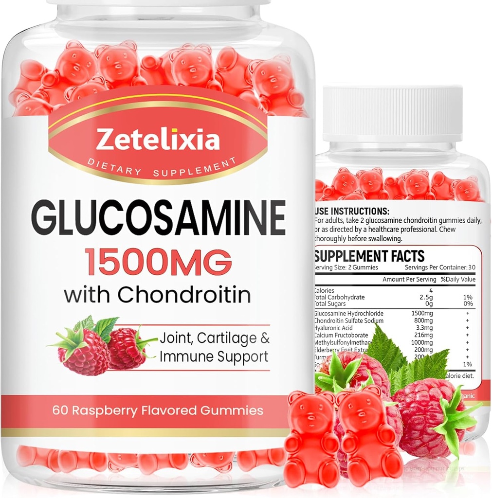 2 Pack Glucosamină Chondroitin Gummies, Glucosamină Chondroitin cu MSM, Elderberry, Turmeric - Supliment de sprijin comun pentru adulți, Bărbați și femei, 120 Conte
