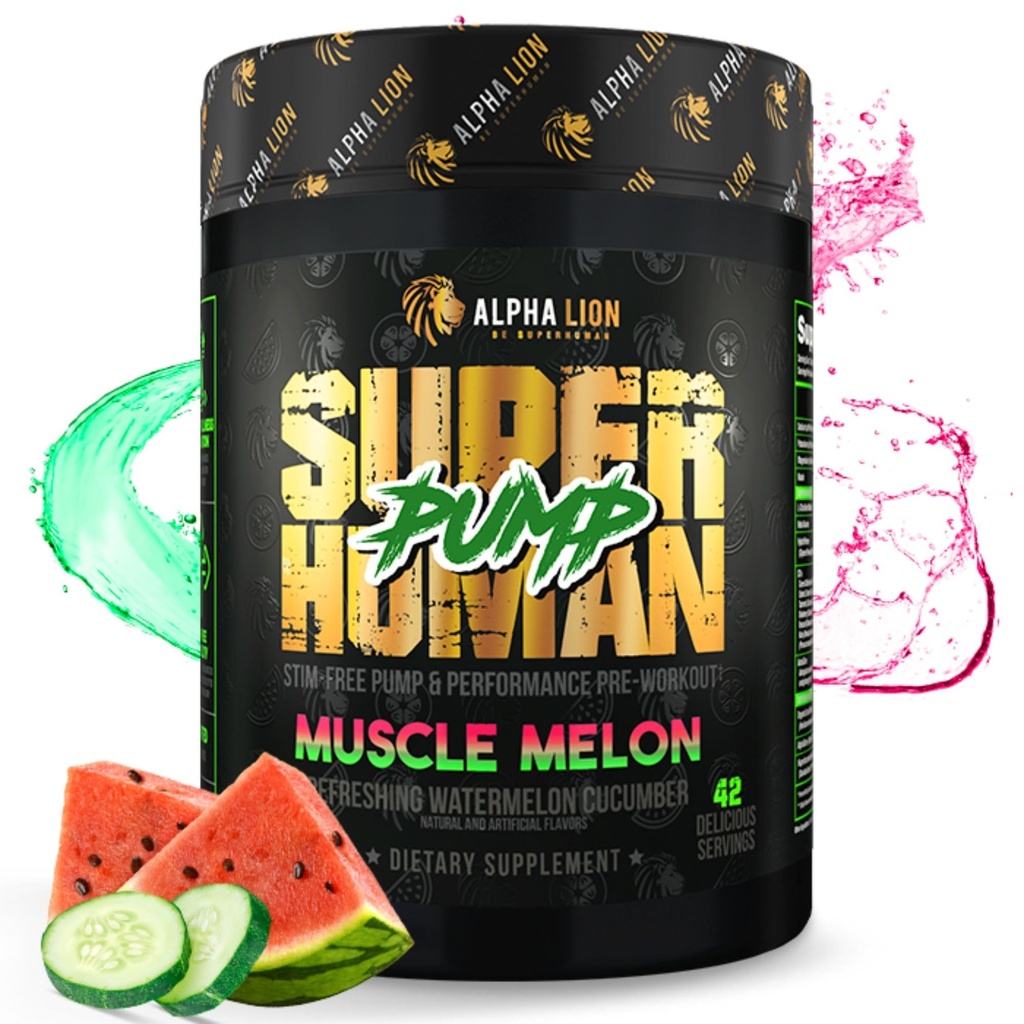 ALPHA LION Pompă Superumană Pre Workout Pulbere, Cafeina gratuit & Stim Free Preworkout Supliment, Nitric oxid, Muscle Gainer, Energie & Focus (42 Serviri, Muscle Melon Flavor)