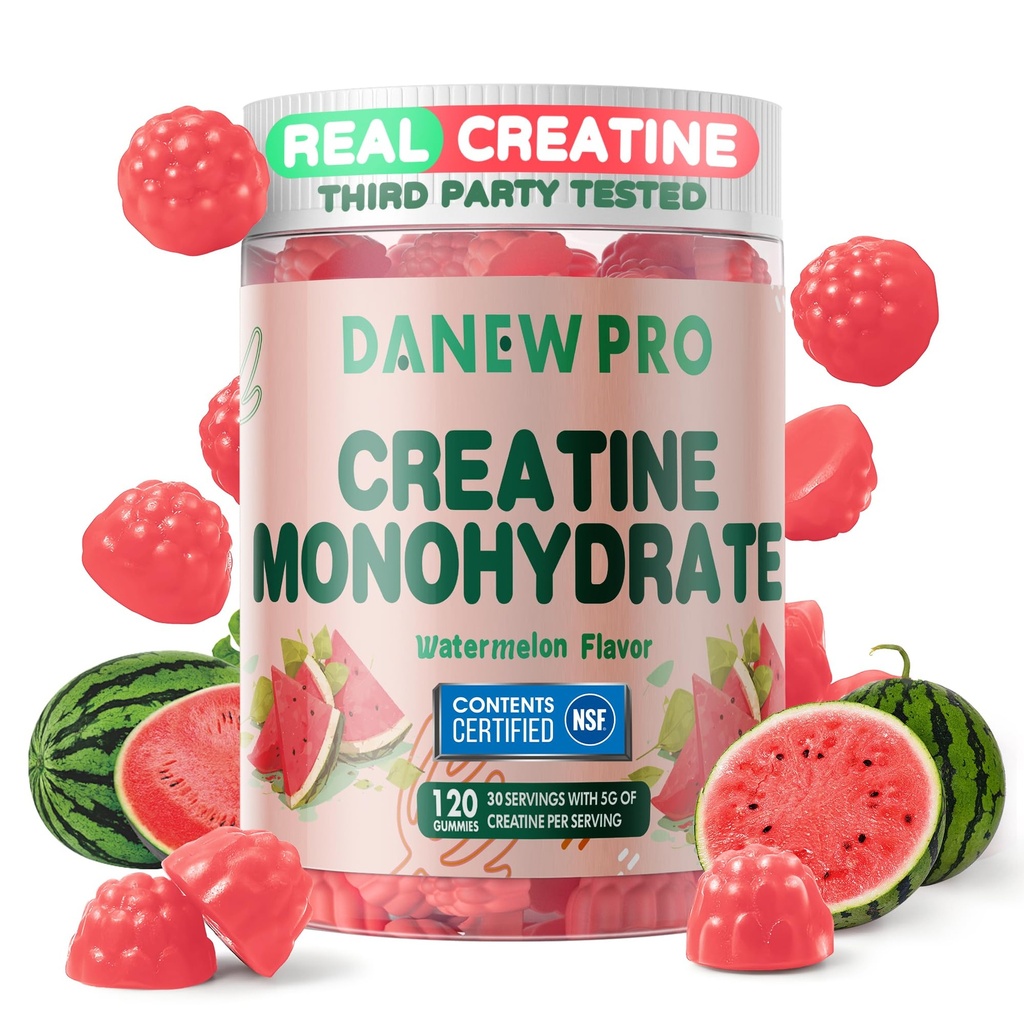 Creatină Monohidrat Gume 5000mg pentru bărbați și femei, Creatină Monohidrat pentru forță musculară, Constructor muscular, Boost de energie, Supliment de pregătire prealabilă (120 Conte)-Watermelon Aroma