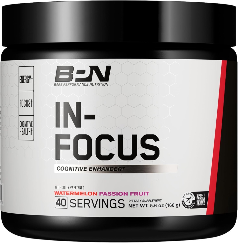NUTRITAREA PERFORMANȚEI BARE, Suplimentul de suport pentru creier al BPN în Focus, Îmbunătățirea Focus & Energy, Alpha GPC, Pepene verde, 40 Serviri