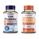 wellness sănătos Probiotice organice 100 Miliarde CFU, Dr Formulat pentru femei și bărbați + capsule lipozomal Vitamina C (200 pastile 1500 mg Buffered) mare absorbție VIT C Bundle