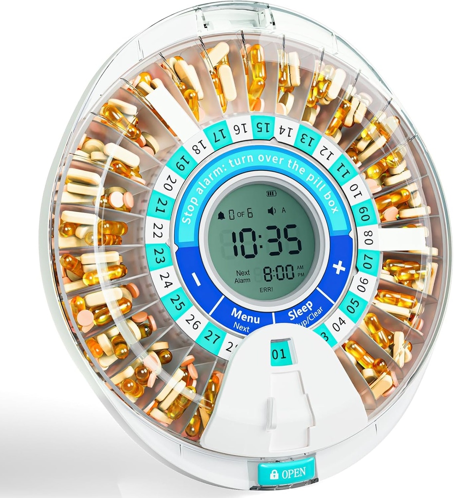 Windtrace Automatic Pilula Dispenser pentru Vârstnici, Electronic lunar Pilula Organizator cu Alarma & Lumina, 28 zile Smart Lock Medicamenta Dispenser, Timed Pill Dispenser Masina pentru prescriptii si vitamine