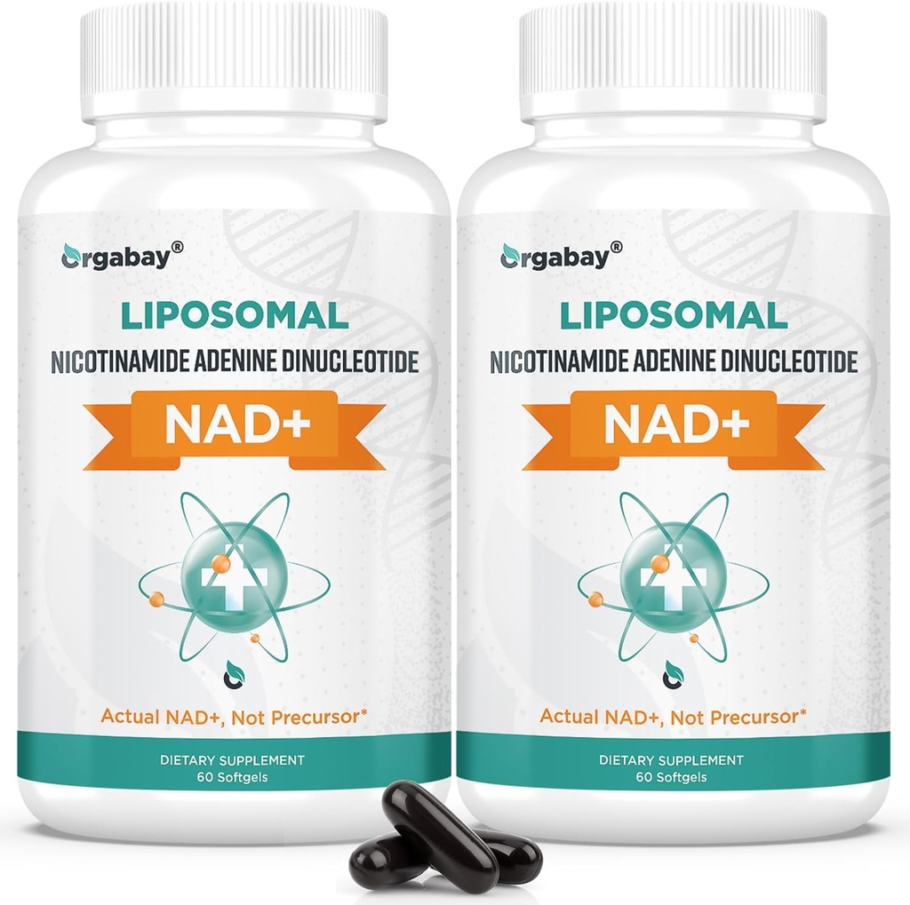 Orgabay Liposomal NAD. Supliment 500 mg, Absorbţie mare, Boost NAD+ cu TMG 250 mg, actual NAD Plus mai eficient decât Nicotinamida Ribozida, suport energie celulară, îmbătrânire sănătoasă 120 Softgels
