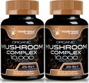 wellness LABSRX capsule suplimentare ciuperci 10:1 Extract, capsule complex ciuperci 1000mg, Lions Mane Supliment cu Turcia Coada, Cordyceps, Reishi - 2 ambalaj