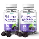 Gume de soc cu vitamina C si zinc - Gume de elderberry imune pentru adulți și copii - Ingrediente naturale Vegane de apărare Multivitamine cu suport antioxidant (120 gume)
