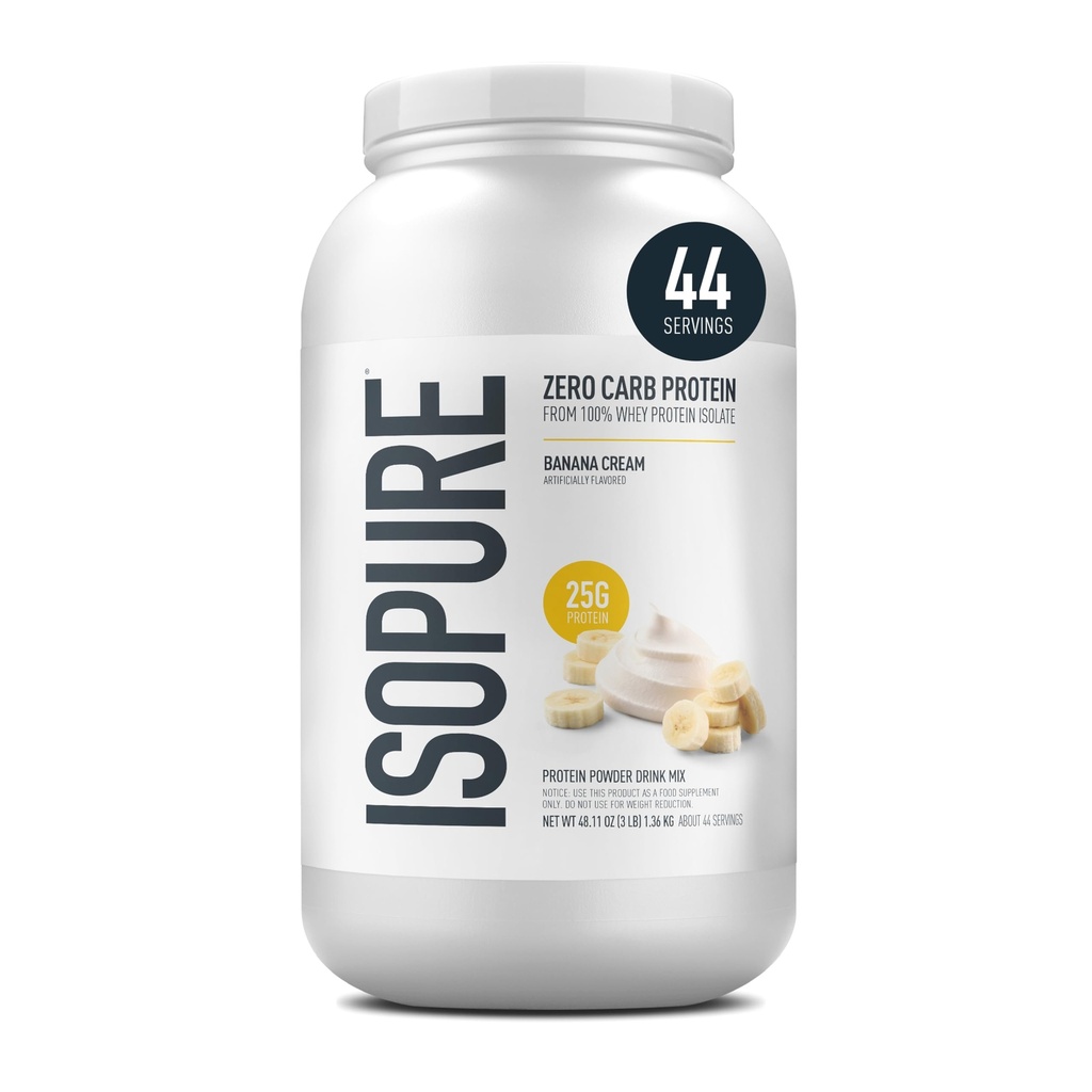 Isopure Zero Carb 100% Pure Whey Izolate Proteine Pulbere, Lactoză Gratuit, Gluten Gratuit, Cu Vitamine, Banana Cream, 25g Proteina Per Serving, 3 Lbs, 44 Serviri (Packing May Vary)
