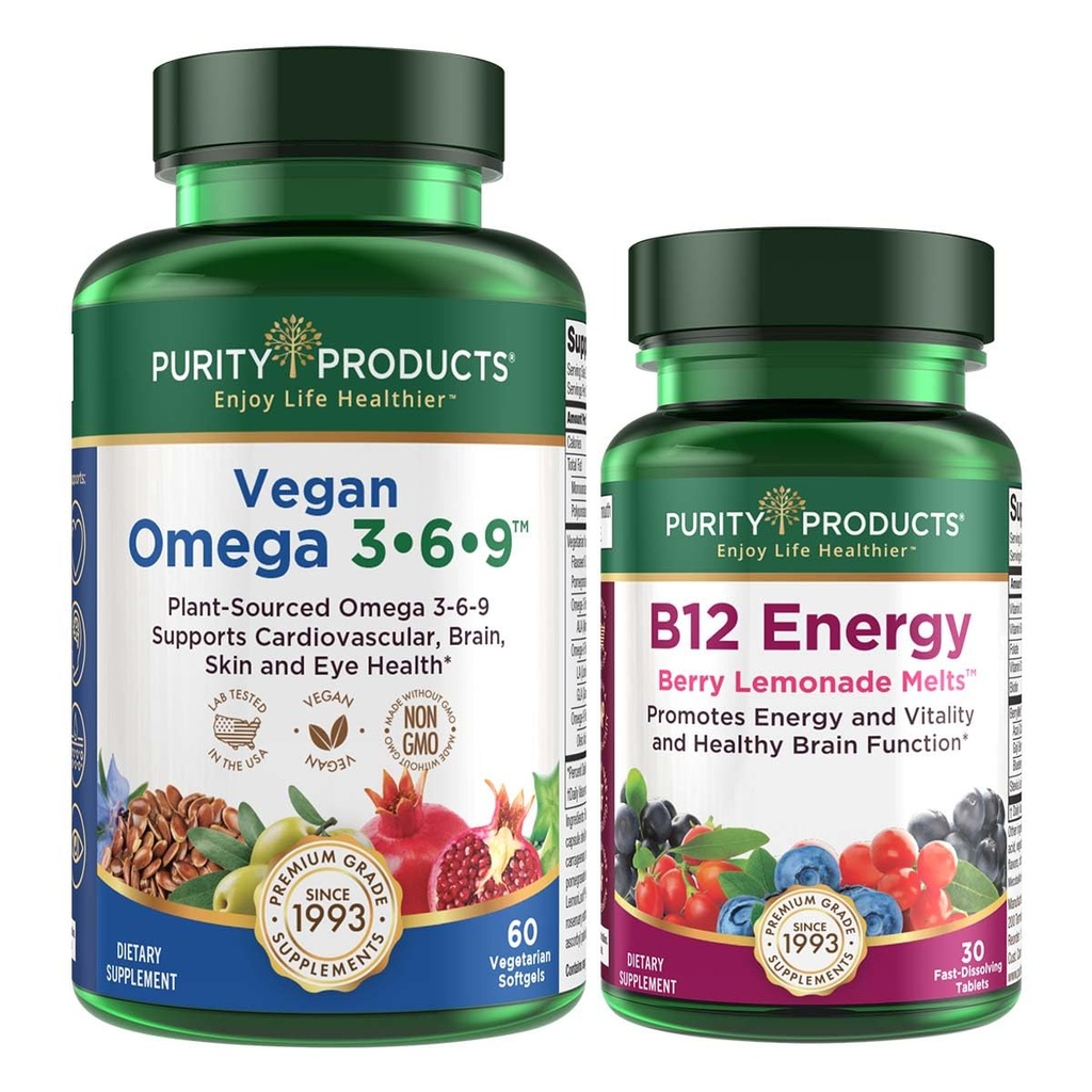Produse de puritate Bundle - Vegan Omega 3-6-9 + B-12 Energy Melt Omega 3-6-9 (