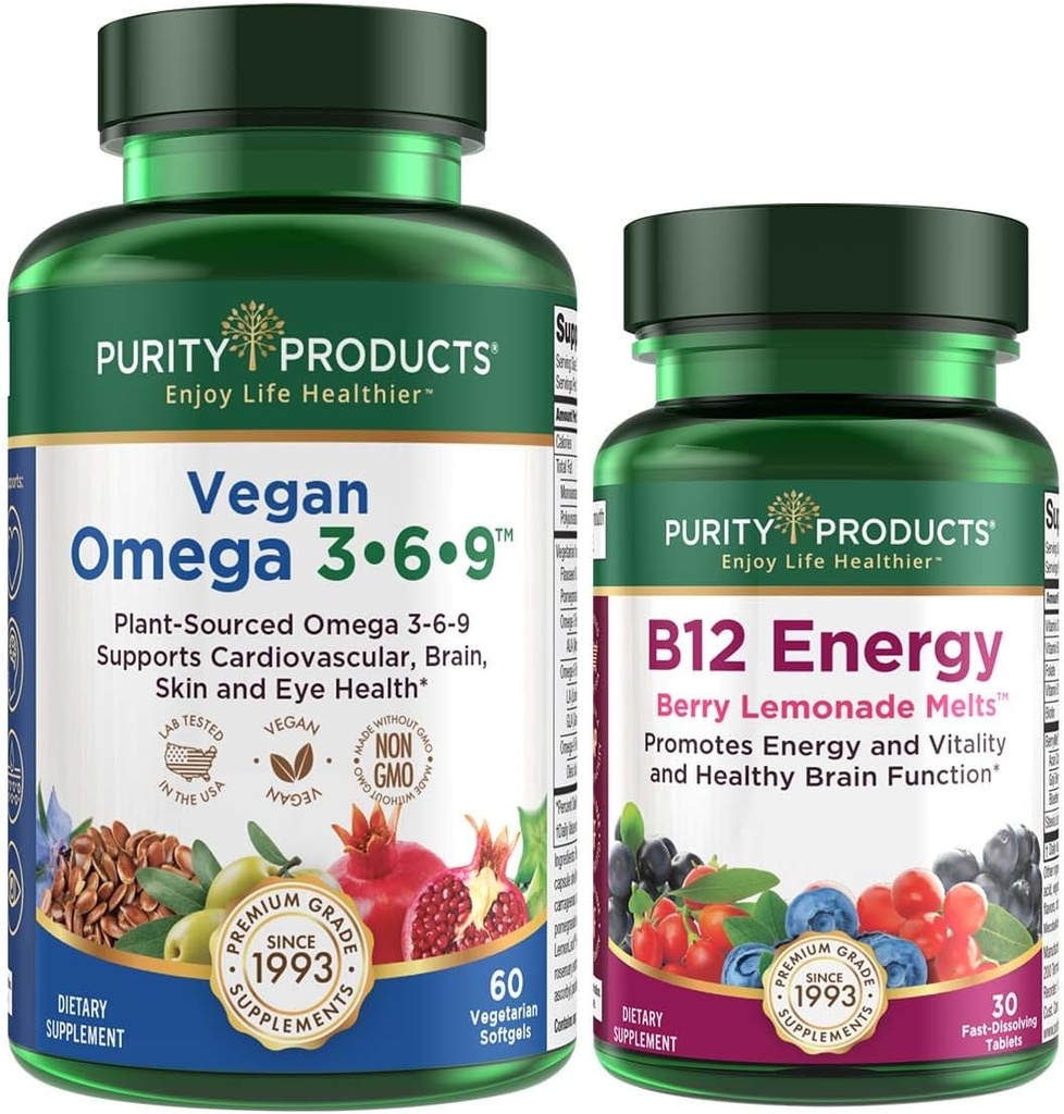 Produse de puritate Bundle - Vegan Omega 3-6-9 + B-12 Energy Melt Omega 3-6-9 (