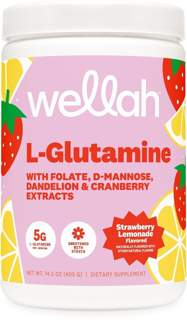 Wellah L-Glutamine Strawberry Lemonade aroma (50 Serviri) - 5g L-Glutamine Per Serving, îndulcit cu Stevia