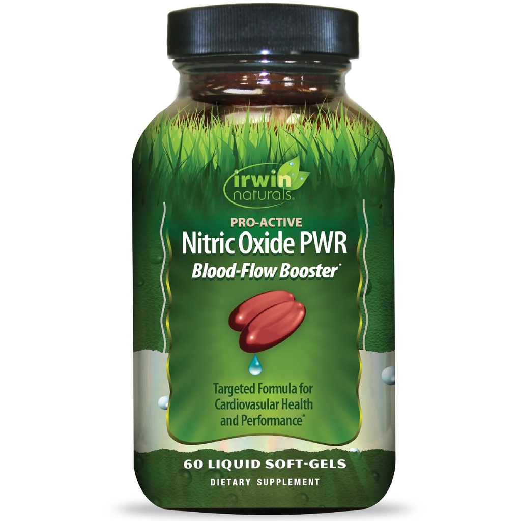 Irwin Naturals Pro-Active Nitrogen oxid PWR - 60 lichid Soft-Gels - Blood-Flow Booster cu L-Citrulin, sfeclă rădăcină & Spanac roșu