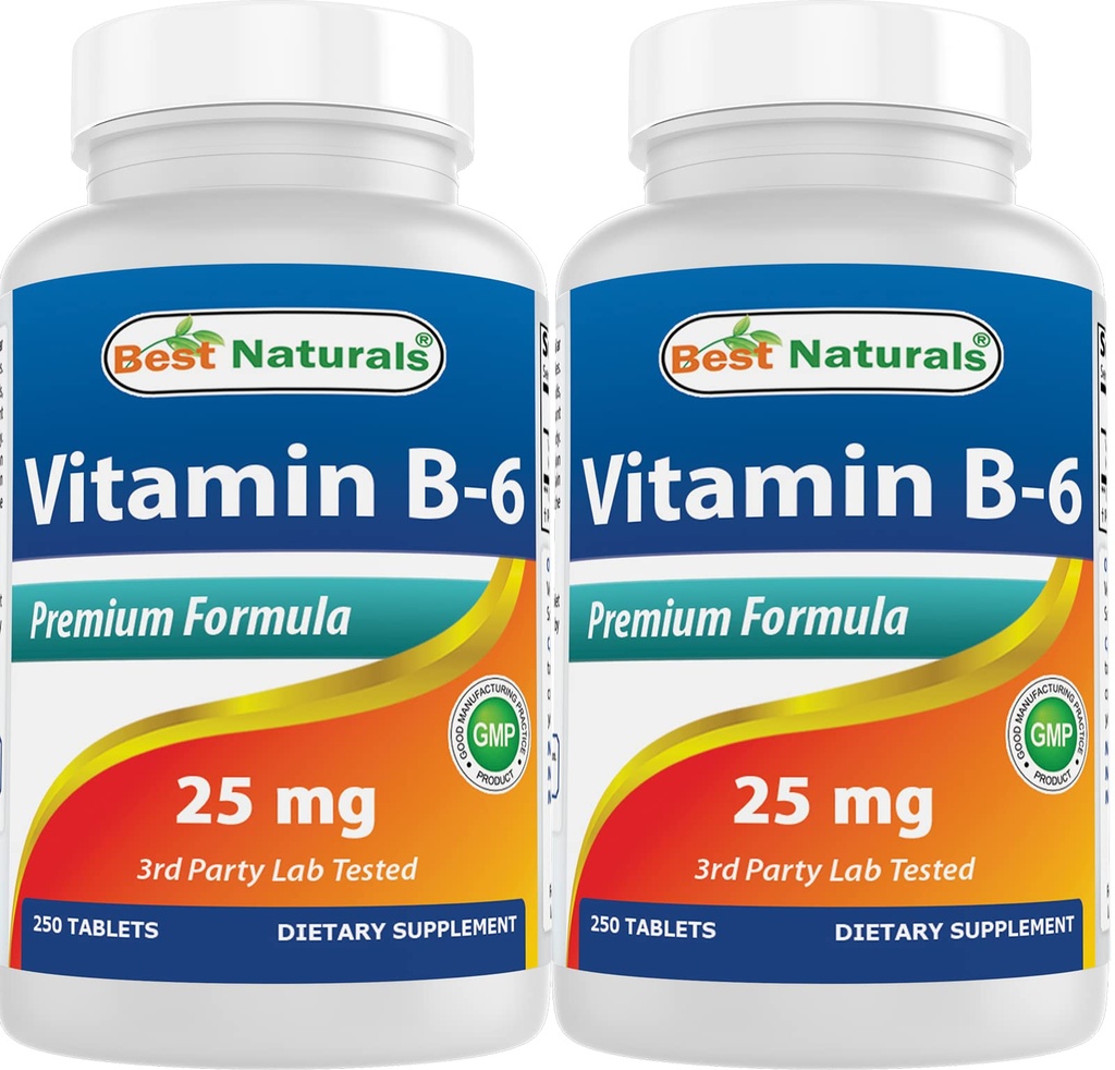 Cele mai bune naturale Vitamina B6 25mg 250 comprimate (250 număr de 2)