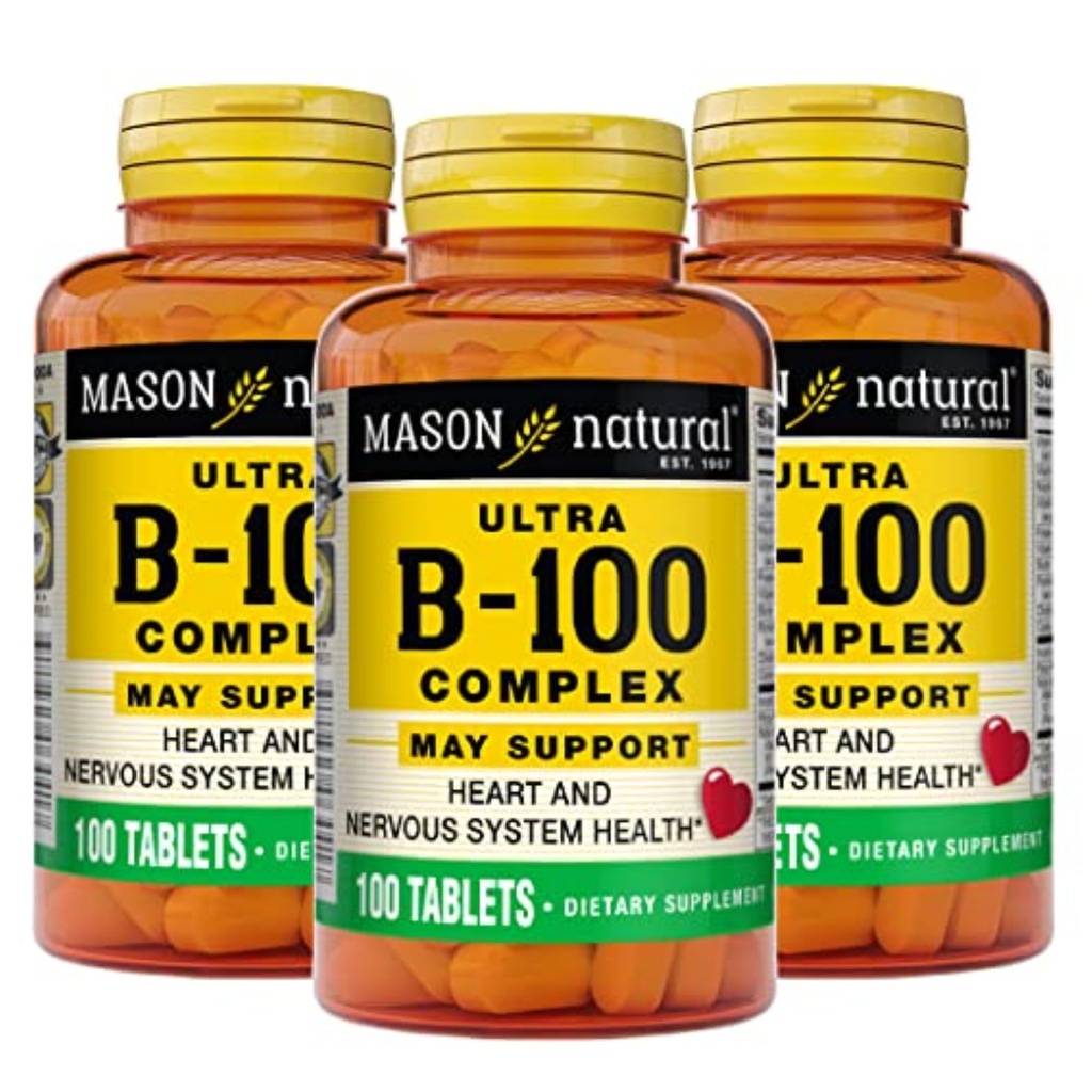 MASON NATURAL Ultra B,100 Complex, 300,Day Supply, pentru suport imunitar normal și metabolice de energie, ambalaj 3