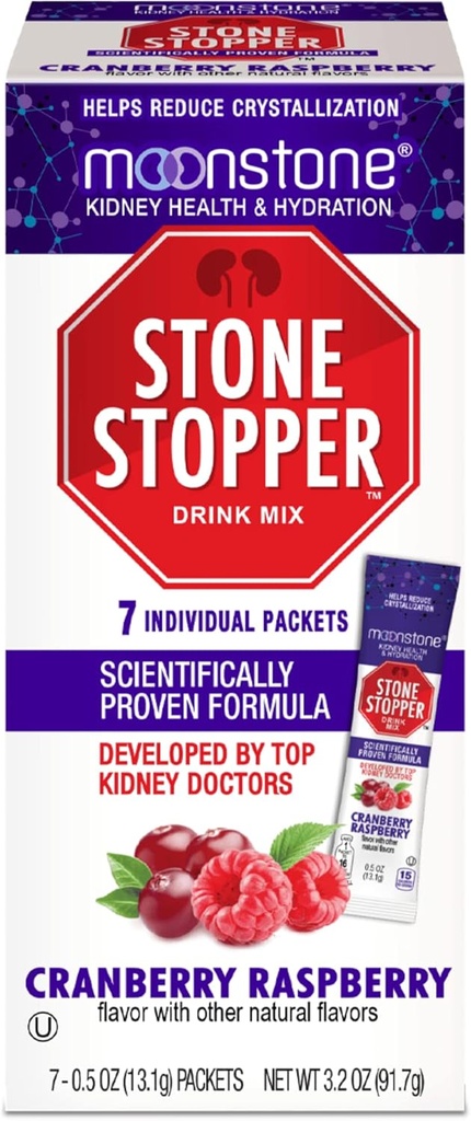 Moonstone Rinichi Piatra Stopper Drink Mix Cranberry Raspberry, Outperforms Chanca Piedra & Kidney Support Supplements, Dezvoltat de urologi pentru a preveni pietre renale & Îmbunătăți hidratarea, 7 zile de aprovizionare