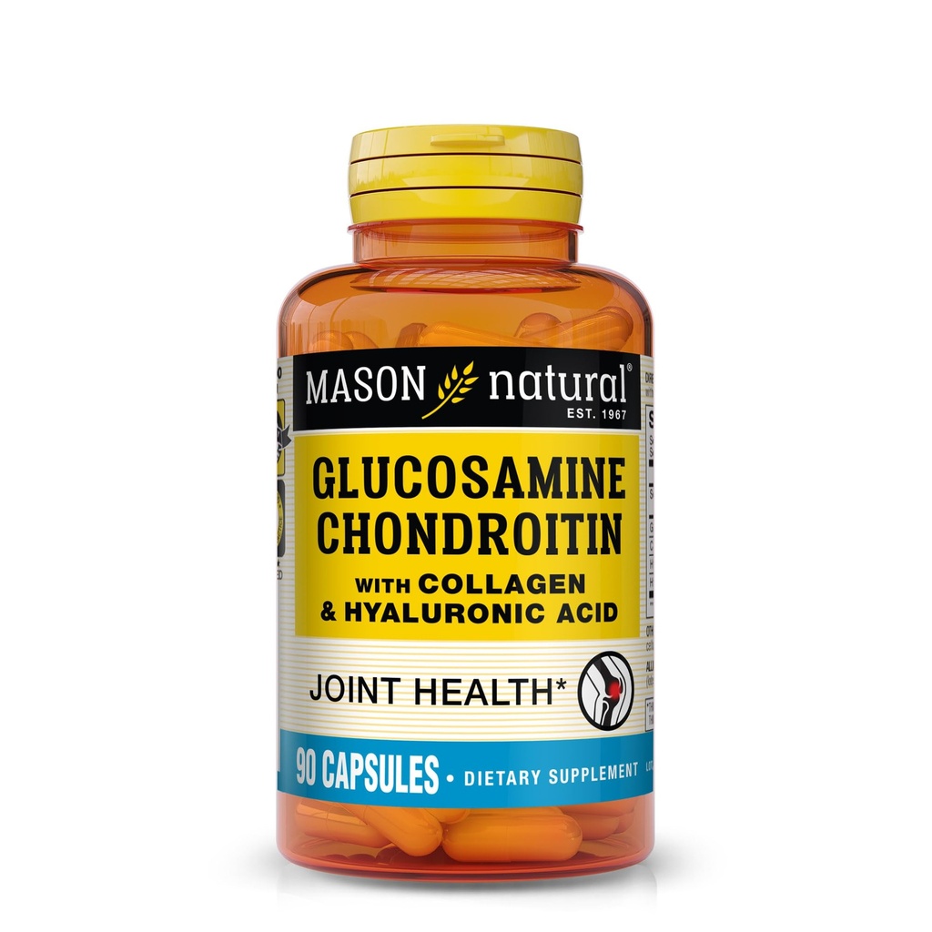MASON NATURAL Glucosamină Chondroitin cu Colagen & Acid hialuronic, capsule de 45 de zile de aprovizionare pentru articulație normală, mobilitate, flexibilitate, și sprijin pentru îmbătrânire, 90 capsule
