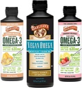 Barlean Vegan Omega 3 Algae supliment lichid Bundle, include semințe de in și ulei de alge Blend, ghimbir piersic, și aroma de limonadă roz, EPA și DHA acizi grași