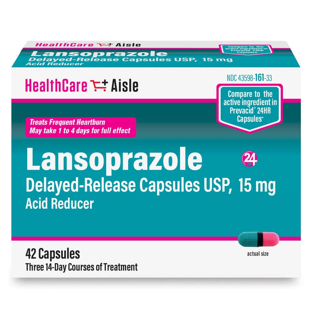 HealthCareAisle Lansoprazol 15 mg - 42 Capsule cu eliberare întârziată - Reductor de acid, tratează frecvent arsuri la stomac
