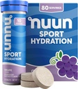 Nuun Sport Electrolit Tablete cu magneziu, calciu, potasiu, clorură & sodiu, gluten Free & Vegan, struguri, 8 Pachete (80 Servings Total)