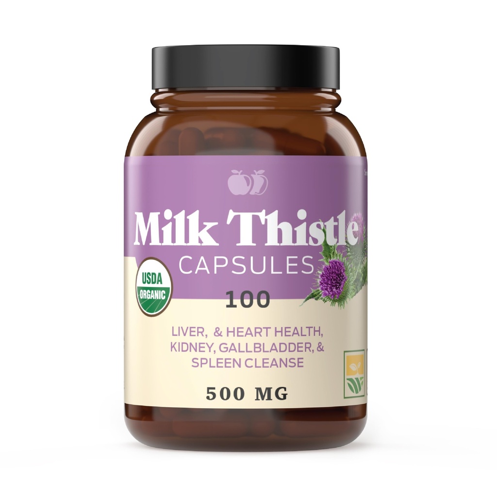 Produse naturale complete Capsule pure de muls de lapte organic - 500 mg pulbere silimarină 100 pastile