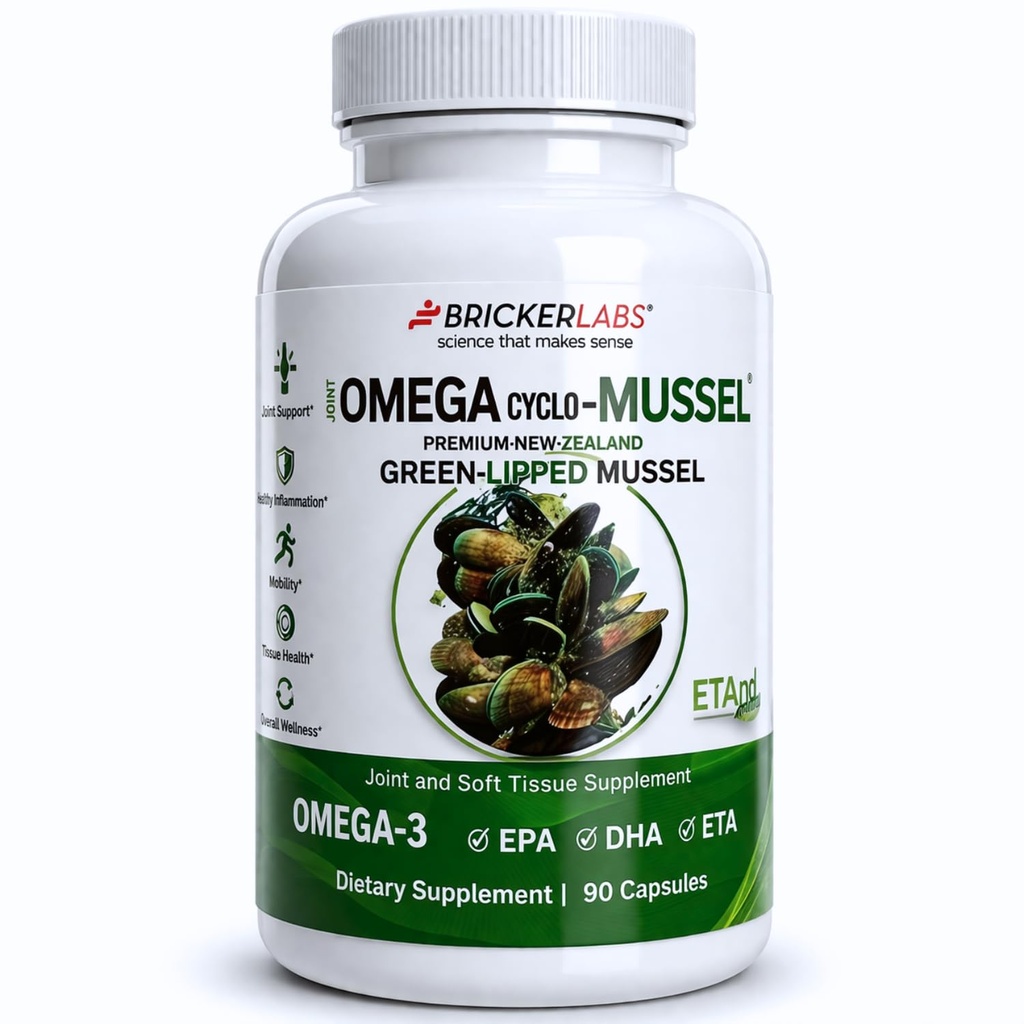 Bricker Labs Omega Cyclo - Mussel Joint Health Supplement, Premium New Zealand Green Limped Mussel, Full Spectrum Omega Joint Supplements for Joint Health and Comfort, 90 Capsule