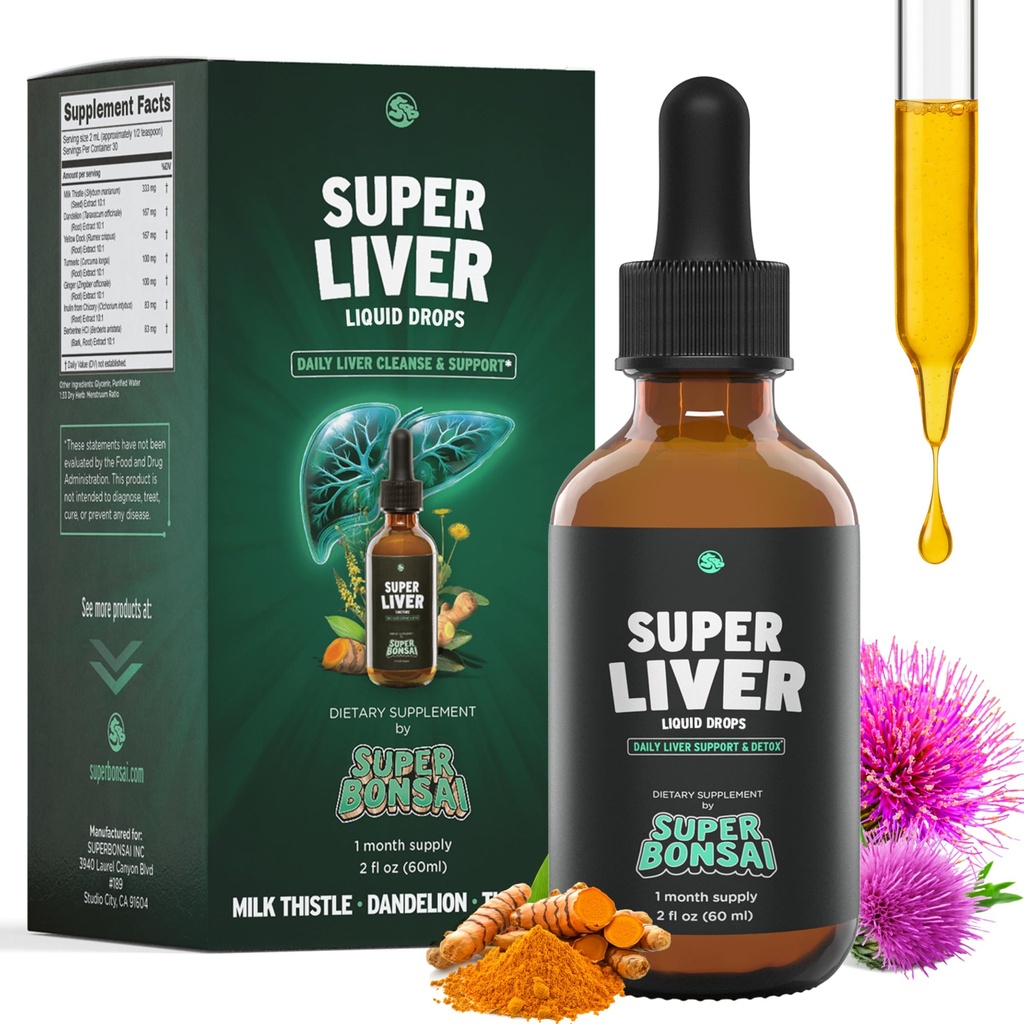 SuperBonsai Super suport hepatic cu lapte Thistle - Toate naturale de ficat Cleanse Detoxifiere & Reparatii Ajutor - Medic-Format Suplimentul hepatic - Suplimente vegetale lichide pentru sanatatea ficatului - 1 lună de aprovizionare
