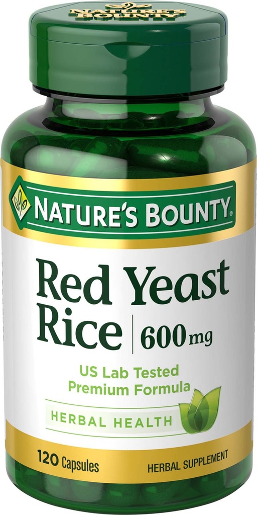 Natura's Bounty Red Yeast Pastile de orez și supliment de sănătate plante, Aditiv alimentar, 600mg, 120 capsule
