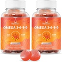 BeLive Organic Omega 3 Gummies - Omega 3 6 9 7 DHA & EPA de ulei de semințe de in și ulei de fructe de mare Buckthorn, Vegan, pentru copii și adulți, corp complet, Brain & Eye Support, Sugar Free Peach