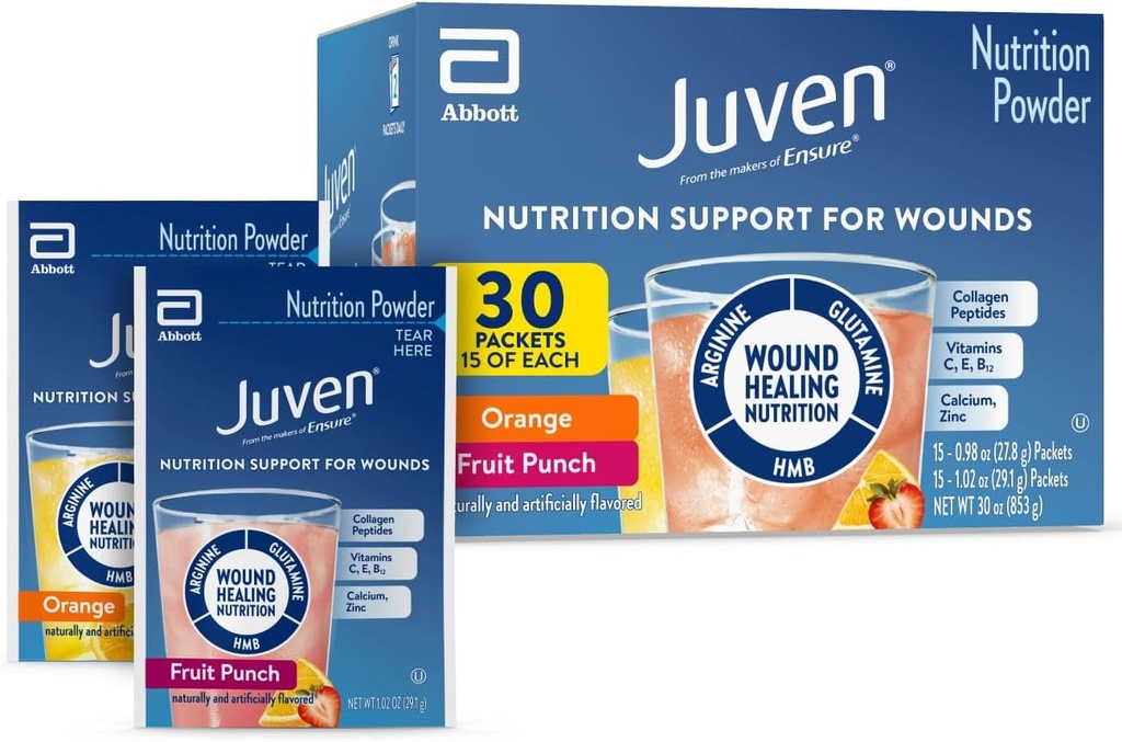 Pudră de băuturi dietetice juvenil, inclusiv peptide de colagen, aminoacizi și HMB pentru suport de vindecare a rănilor, pachet de soiuri: Punch de portocale și fructe, 30 Pachete