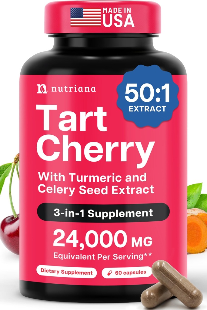 3 în 1 capsule extract de cireşe tartă cu seminţe de turmeric şi telina pentru picioare şi sprijin comun Acid uric Flush Cleanse & Purge Pilule, 60 Capsule vegetale fabricate în Statele Unite ale Americii