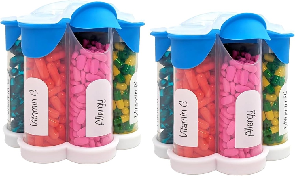 Extra Large Pill Organizator Zilnic, Săptămânal, Lunar Supliment flacon, Cute Blossom Pilula Distribuitor cu 7 XL Compartimente (2 Pack Combo) (Light Blue 2 Pack)