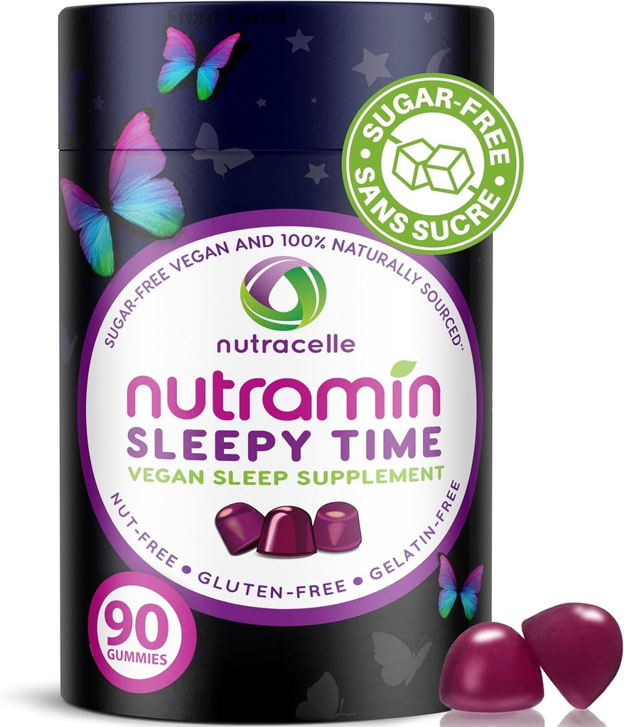 Nutramin timp somnoros Gummy: Vegan, zahăr-gratuit, natural Melatonina 5mg pentru somn mai adânc mai lung - Nu Grogginess următoarea zi, non-Habit formarea delicioase și de droguri fără alergii-Safe plante somn gummie