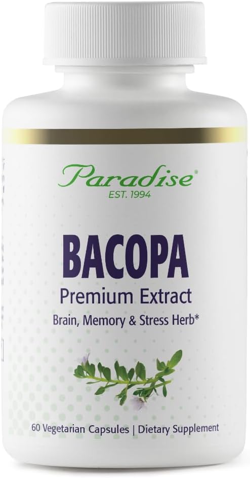 Paradise Herbs Bacopa Extract, Vegan, Non-GMO, Gluten Free, 60 capsule