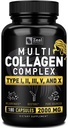 Multi Colagen Peptides pastile (Tipuri I,II,III,V,X) Iarba Pastile de Colagen Fed (180 capsule) - Hidrolysat Colagen Proteina Blend pentru par, piele, unghii, si suport comun - Colagen pastile pentru femei