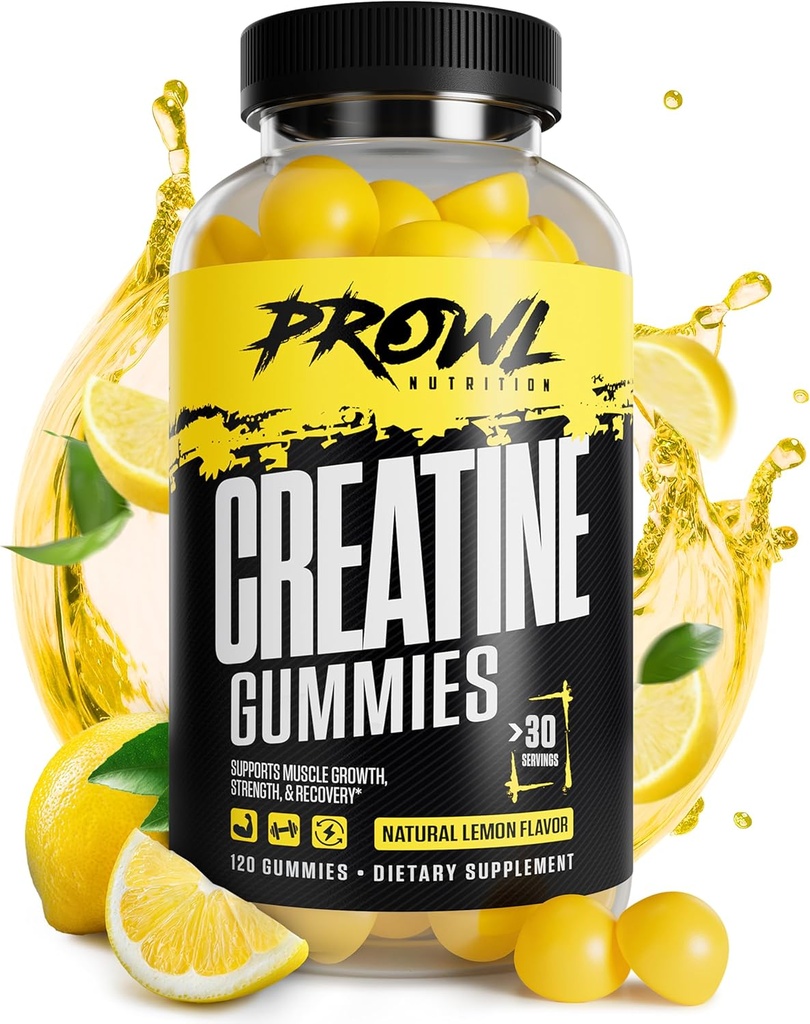 Creatine Monohidrat Gumries - Creatine Gummies for Men & Women - Muscle Growth, Force, & Recovery - Vegan, Non-GMO, & Gluten-Free - Natural Lemon Flavor - (30 Servings, 120 Count)