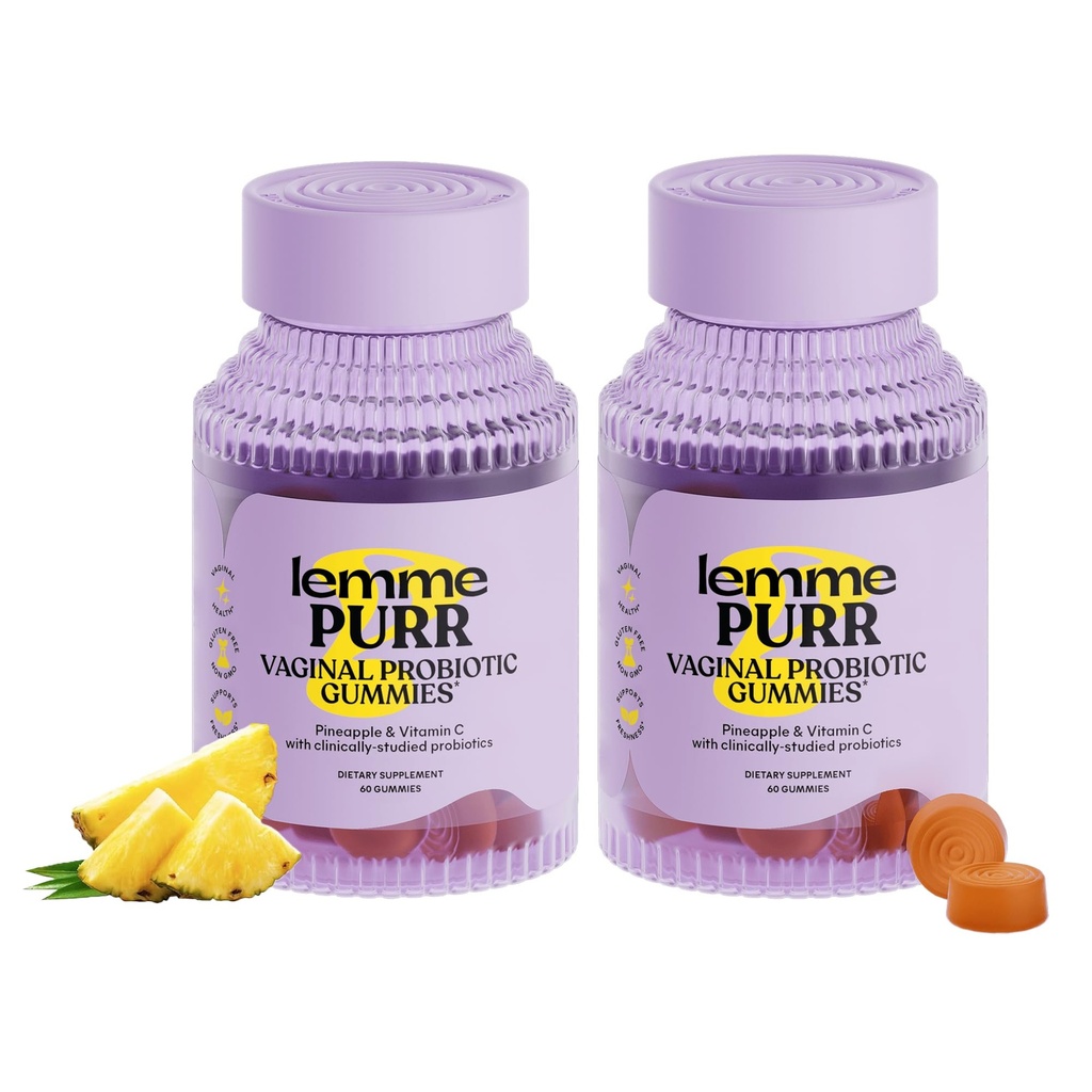 Lemme Purr Vaginal Gume Probiotice pentru femei - pH echilibrat, Odor sanatos, Balance Drovie & Flora Suport + Vitamina C pentru sanatate imuna - Ananas gustos (60 Conte) (Pachet de 2)