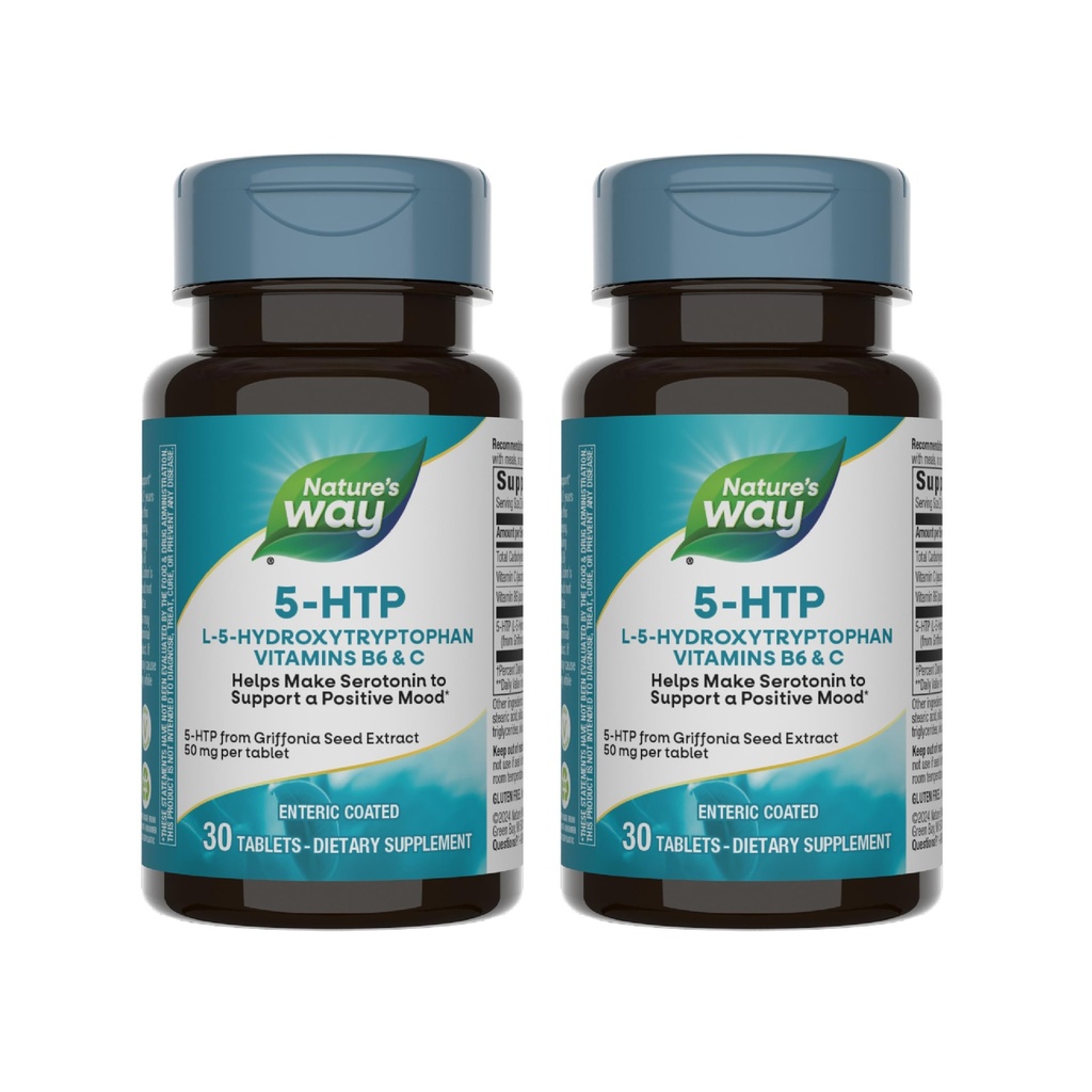 Natura's Way 5-HTP, L-5-Hidroxitriptofan, ajută face serotonina pentru a promova un Outlook pozitiv*, vitamina B6, vitamina C, extract Griffonia Bean, 30 comprimate (Packing May Vary) - 2 ambalaj