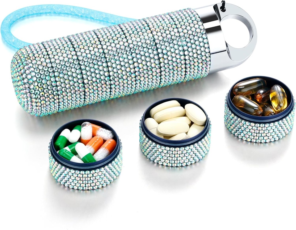 Zannaki Metal Bling Pill Organizator, Travel Waterproof Weekly Pilula, Portable Large Aluminum Aliate Pilula Container, BPA gratuit 7 zile Daily Medicine Organizator titular de vitamine, ulei de pește, Supplement