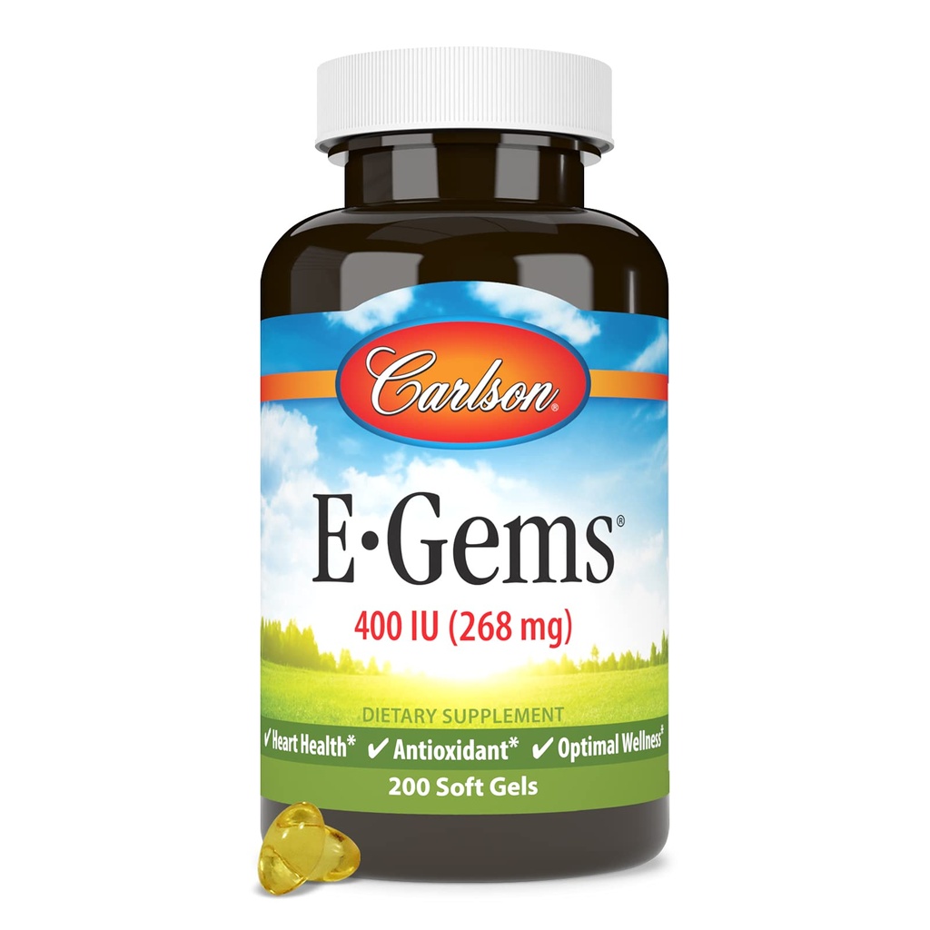 Carlson - E-Gems, 400 UI, Heart Health & Optimal Wellness, Antioxidant, 200 geluri moi