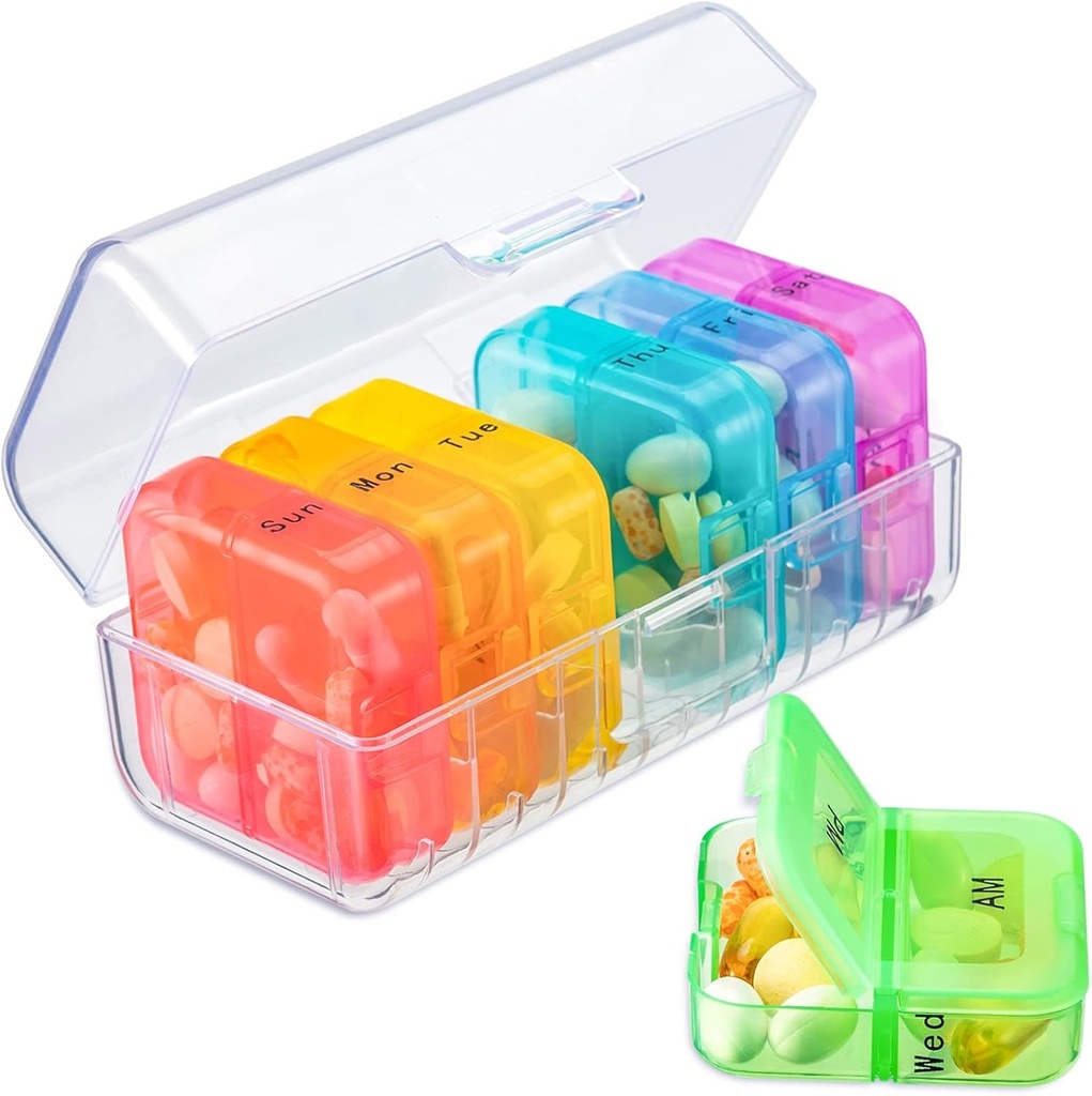 Zoksi Pill Organizator 2 ori pe zi, Săptămânal 7 zile Pilula cutie, Daily Am Pill Organizator, Travel Pill Case pentru Medicina, Uleiuri de pește, Vitamina, Supliment