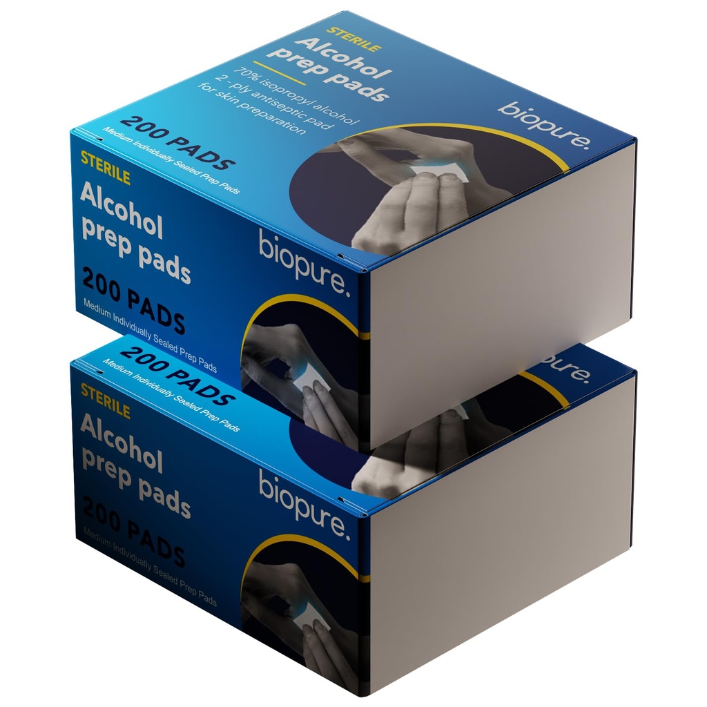 Biopure Alcohol Prep Pads – 400 Count Sterile Medium Isopropyl Alcohol Swabs Individually Wrapped | First Aid Medical Pads for General Cleansing (2 X 2)