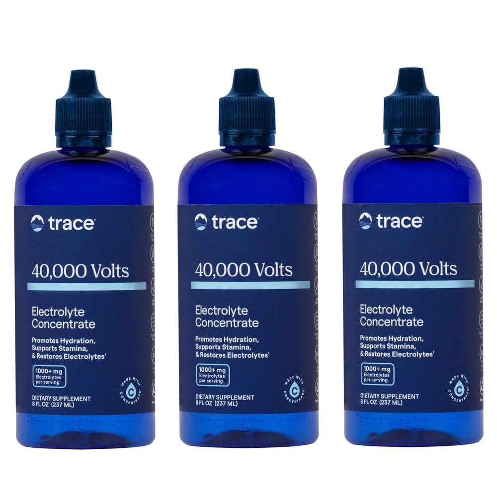 Trace Minerale 40.000 volți - concentrat picături suplimentare pentru suport electrolit - Sprijin pentru sănătatea musculară și vitalitatea - Băut antrenament pentru a ajuta la hidratare - 8 fl oz (Pachet de 3) (144 serviri)