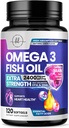 Omega 3 Suplimente de ulei de pește 2400mg - Triple Putere Omega 3 Acidi grasi, Natural Heart Health Brain & Suport comun - Acidi grasi cu EPA & DHA - Wild Caught Fish Supliment ulei - 120 Softgels