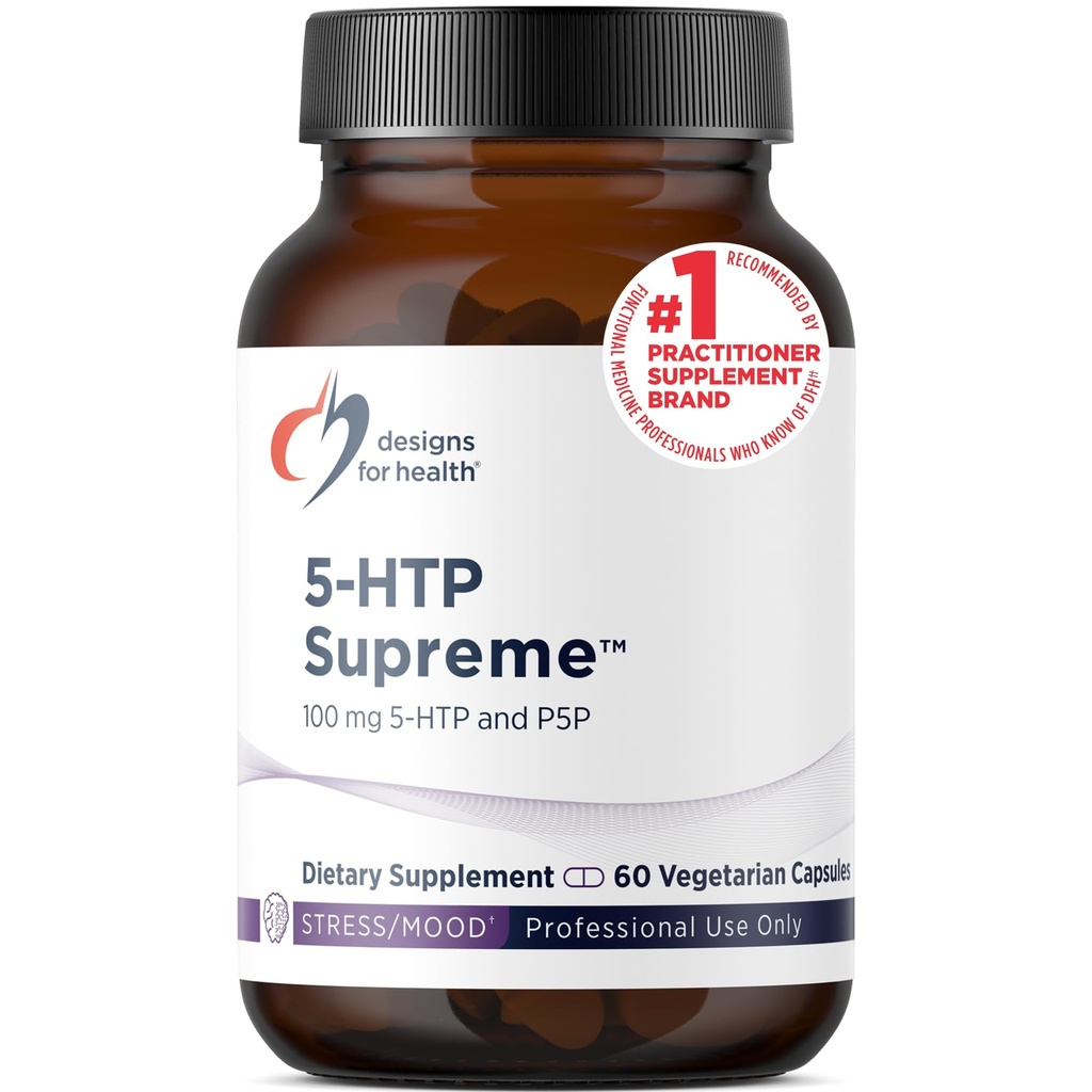 Design-uri pentru sănătate 5-HTP 100mg cu vitamina B6 (P-5-P) - 5-HTP Supreme 100 mg Supliment - Precursori de serotonină pentru a ajuta la susținerea mood sănătos + apetit (60 capsule)