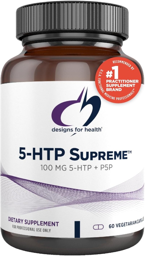 Design-uri pentru sănătate 5-HTP 100mg cu vitamina B6 (P-5-P) - 5-HTP Supreme 100 mg Supliment - Serotonina Precursori pentru a ajuta la susținerea Mood sănătos + Apetit (60 capsule)