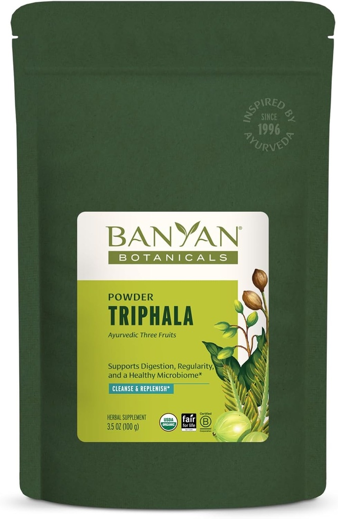 Banyan Botanics Triphala Powder - Organic Digestion Supplement with Amla, Haritaki & Bibhitaki 