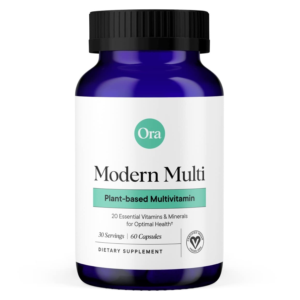 Ora Organic Plant pe bază de multivitamine pentru femei și bărbați, protecție la lumina albastră - creier, ochi, energie, imun, piele, păr, inima, și de sprijin pentru sănătate osoasă, 60 capsule Vegan