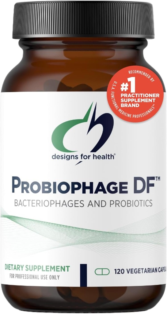 Proiectări pentru sănătate Probiofage DF - Bacteriofage Prebiotic + Probiotic Supliment - Probiotice pentru Digestion + Immune Support - Dairy Free Pre și Pro Biotice în capsule de eliberare întârziate (120 Conte)