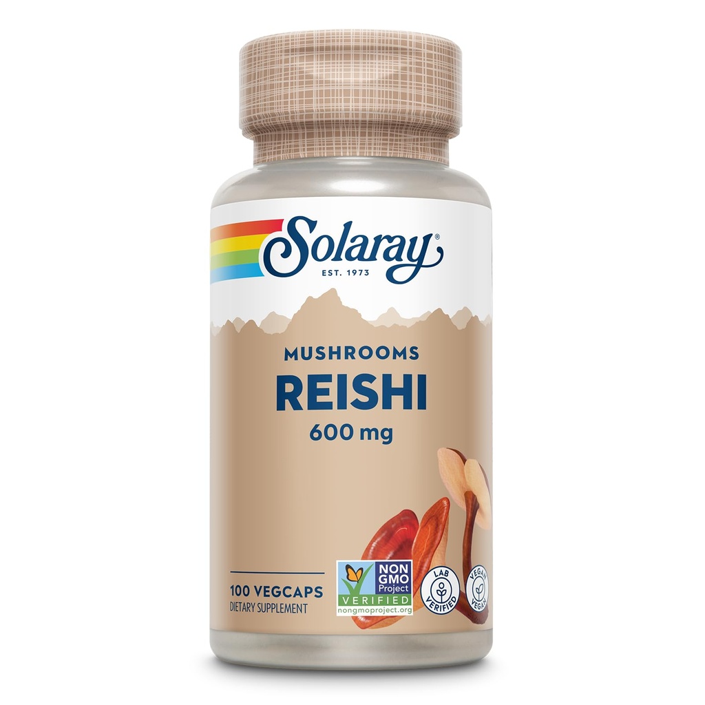 SOLARAY Reishi Mushroom 600mg - Reishi Capsule de ciuperci pentru suport imunitar - Vegan, Lab verificat - 60-Day Money-Back Garanție - 100 Serviri, 100 VegCaps